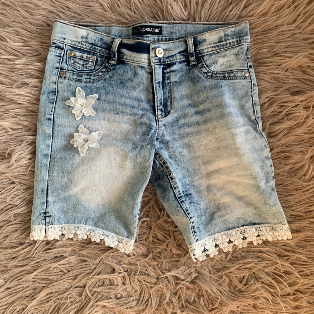 Jordache Girl’s Light Blue Denim Shorts with Lace Trim